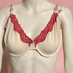 Victoria's Secret Tease Unlined Demi Bra Cream w Pink Lace Underwire